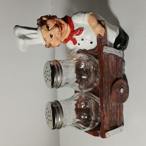 New Chef pushing a card salt and pepper shakers